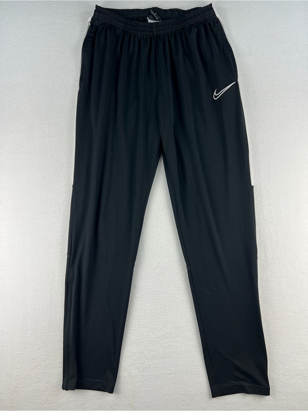 Nike Dri Fit Academy 21 Black Track Pants White Embroidered Swoosh Size L